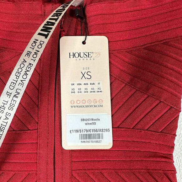HOUSE OF CB Noelle Wine Red Bandage Mesh Dress Sheath Mini Size XS NWT Glam - Picture 6 of 8